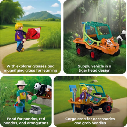 Playmobil | Animals & Friends | Zookeeper with vehicle | Vehicle with tiger head design and 3 animals | children's toy for ages 4 and up | 72072