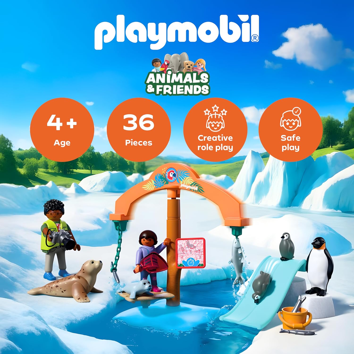 Playmobil | Animals & Friends | Zoo Ice Expedition | Penguins and seals with feeding carousel | children's toy for ages 4 and up | 72073