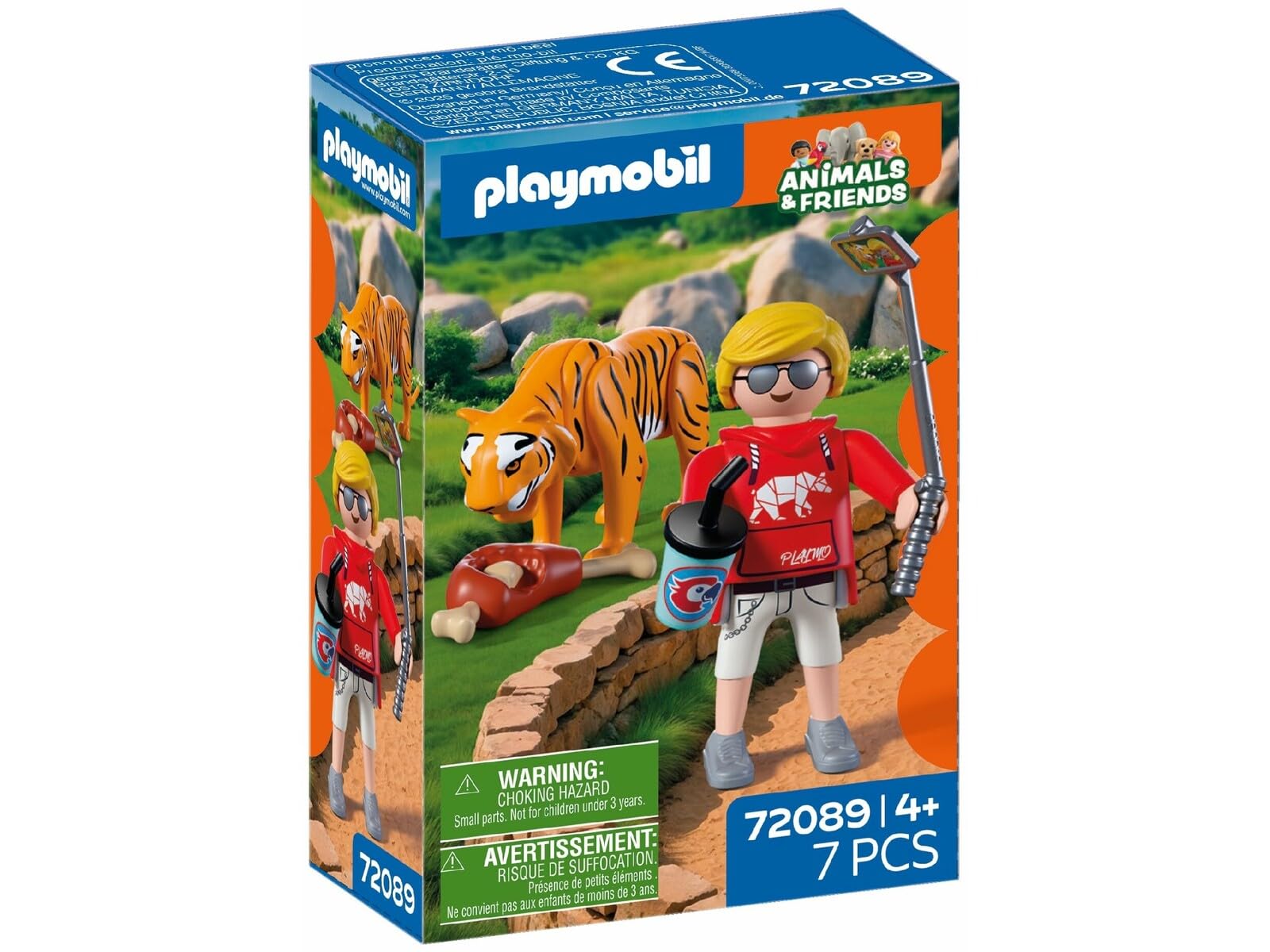 Playmobil Zoo Tiger with Baby Play Set, Includes Visitor Figure with Selfie Stick and Drink Cup, Wildlife Animal Toy