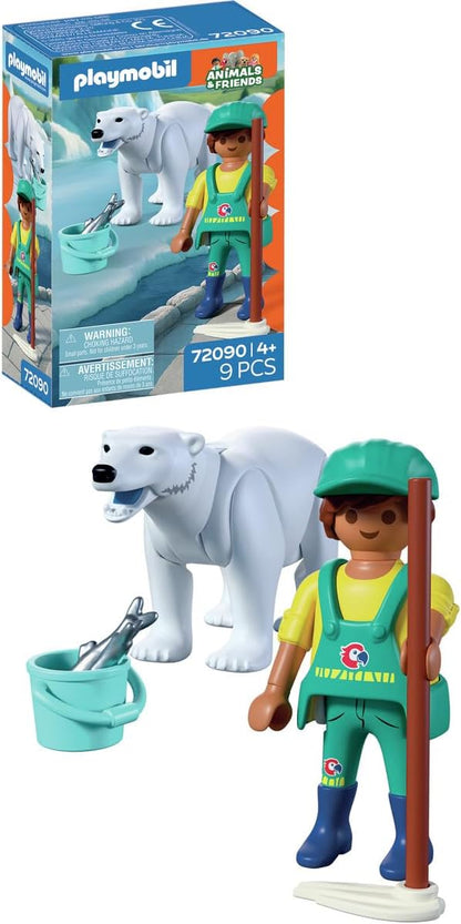 Playmobil Animals & Friends Polar Bear with Zookeeper – 9‑Piece Arctic Enclosure Playset with Figure, Accessories & Wildlife Role‑Play for Kids Ages 4+