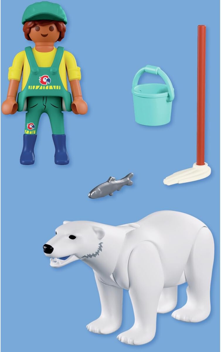 Playmobil Animals & Friends Polar Bear with Zookeeper – 9‑Piece Arctic Enclosure Playset with Figure, Accessories & Wildlife Role‑Play for Kids Ages 4+
