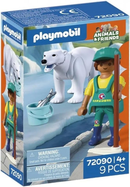 Playmobil Animals & Friends Polar Bear with Zookeeper – 9‑Piece Arctic Enclosure Playset with Figure, Accessories & Wildlife Role‑Play for Kids Ages 4+