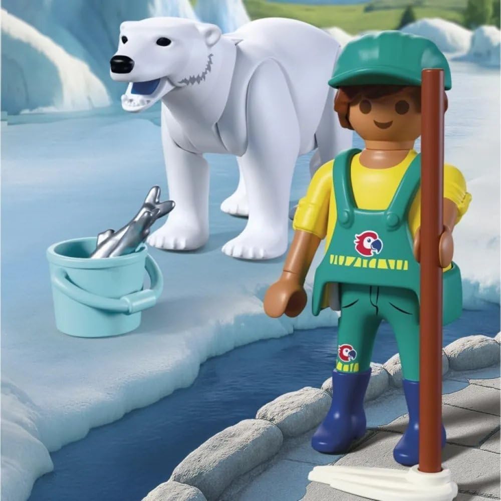Playmobil Animals & Friends Polar Bear with Zookeeper – 9‑Piece Arctic Enclosure Playset with Figure, Accessories & Wildlife Role‑Play for Kids Ages 4+