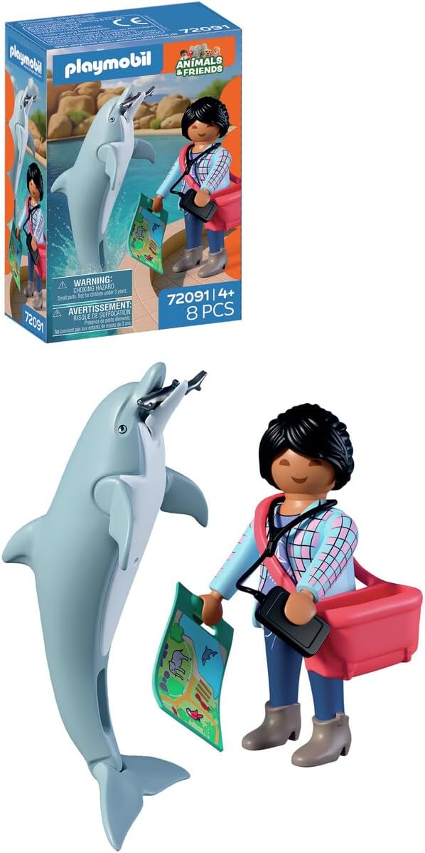 Playmobil Animals & Friends Dolphin Trainer with Dolphin – 8‑Piece Playset with Figure, Accessories & Poseable Dolphin, Imaginative Role‑Play Toy for Kids Ages 4+