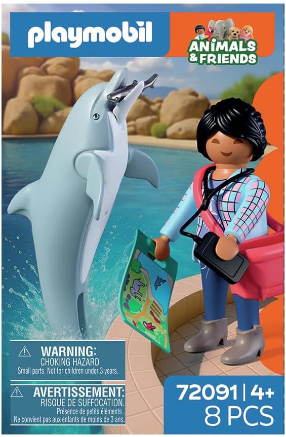 Playmobil Animals & Friends Dolphin Trainer with Dolphin – 8‑Piece Playset with Figure, Accessories & Poseable Dolphin, Imaginative Role‑Play Toy for Kids Ages 4+