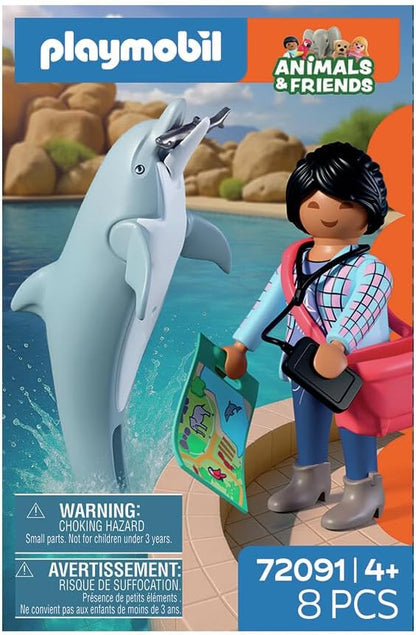 Playmobil Animals & Friends Dolphin Trainer with Dolphin – 8‑Piece Playset with Figure, Accessories & Poseable Dolphin, Imaginative Role‑Play Toy for Kids Ages 4+