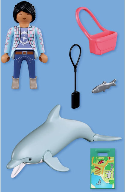 Playmobil Animals & Friends Dolphin Trainer with Dolphin – 8‑Piece Playset with Figure, Accessories & Poseable Dolphin, Imaginative Role‑Play Toy for Kids Ages 4+