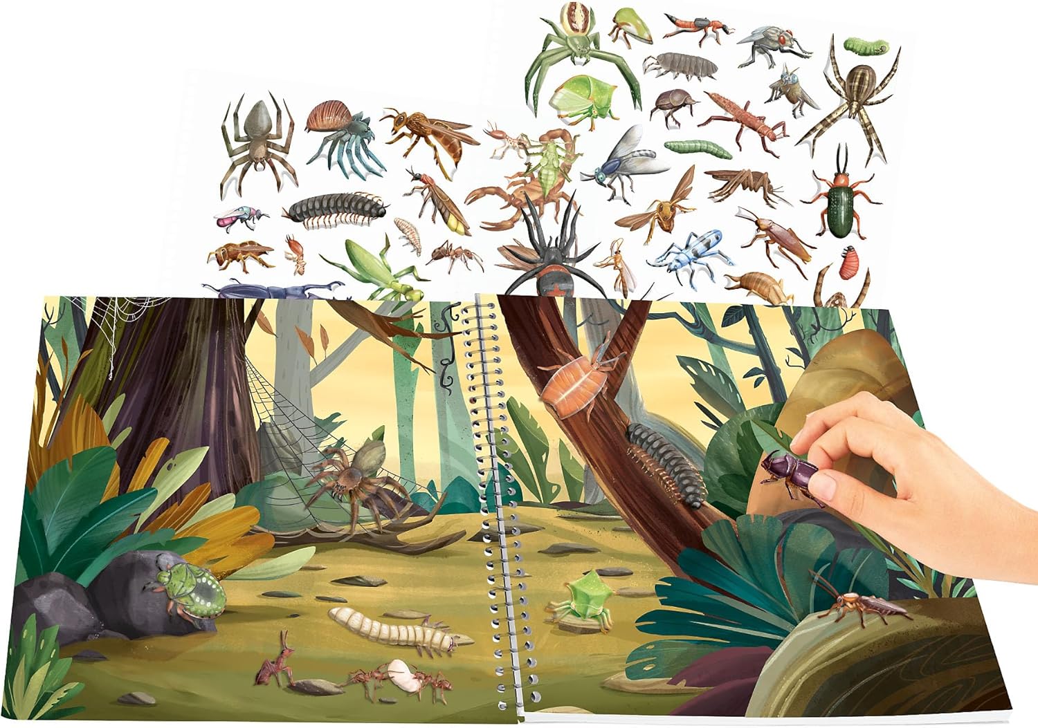 Depesche 13599 Explorer - Stickerboek met 16 achtergrondpagina's om te beplakken en vorm te geven, incl. 4 pagina's insecten- en reliëfstickers