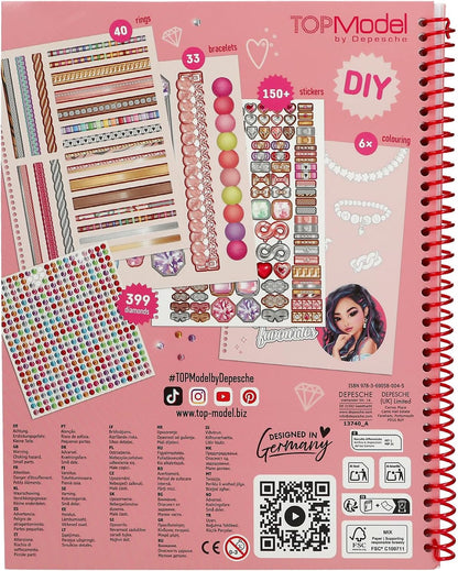Depesche 13740 TOPModel - Create Your Bling Bling Colouring Book with 14 Craft Pages for Colouring, Crafting and Decorating Beautiful Jewellery Including 1 Sheet of Sticker Stones