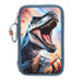 Depesche 13982 Dino World - Filled 3-Compartment Pencil Case in Blue, with T-Rex Motif on Flame Background, Pencil Case with Colouring Pencils, Scissors, Ruler, etc.
