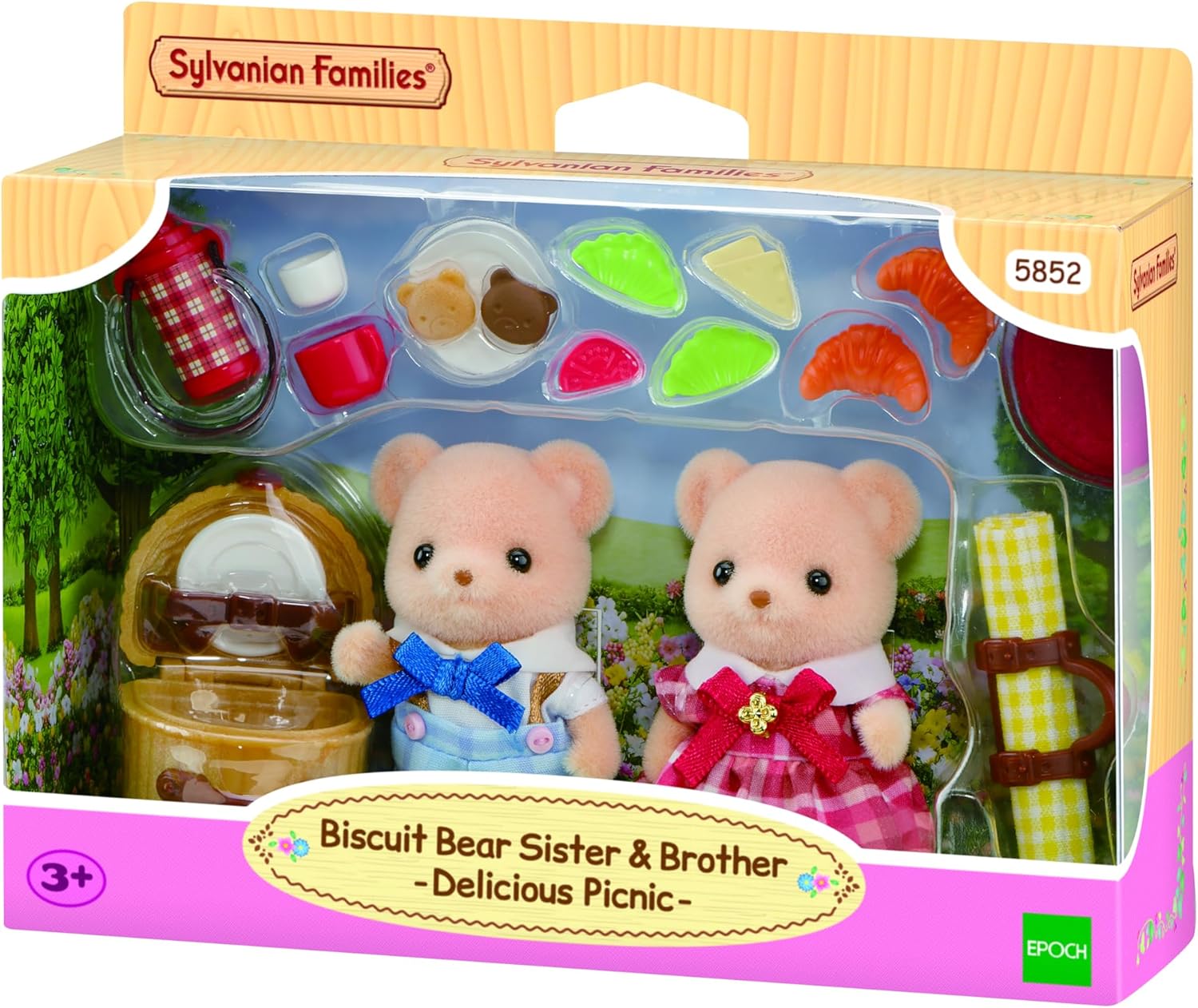 Sylvanian Families - 5852 Biscuit Bären Geschwister Picknickspaß, Spielset mit Tierfigur und Zubehör, Tierfiguren, Bären, Spielzeug für Kinder ab 3 Jahren