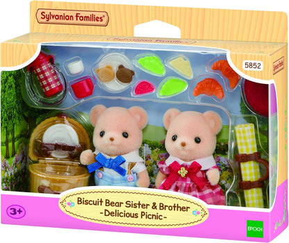 Sylvanian Families - 5852 Biscuit Bären Geschwister Picknickspaß, Spielset mit Tierfigur und Zubehör, Tierfiguren, Bären, Spielzeug für Kinder ab 3 Jahren