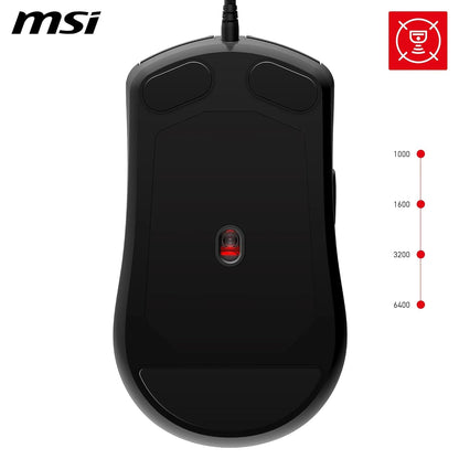 MSI FORGE GM100 Gaming Mouse – Sensore ottico 6400 DPI, design simmetrico, switch con oltre 10 milioni di click, 7 tasti, latenza 8 ms, LED RGB, peso 108 g – cablato