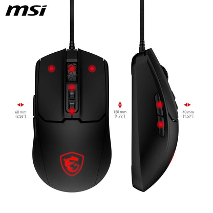 MSI FORGE GM100 Gaming Mouse – Sensore ottico 6400 DPI, design simmetrico, switch con oltre 10 milioni di click, 7 tasti, latenza 8 ms, LED RGB, peso 108 g – cablato
