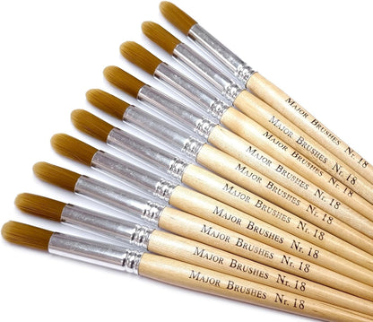 Major Brushes Golden Nylon Round Brushes Size 18 - Set of 10