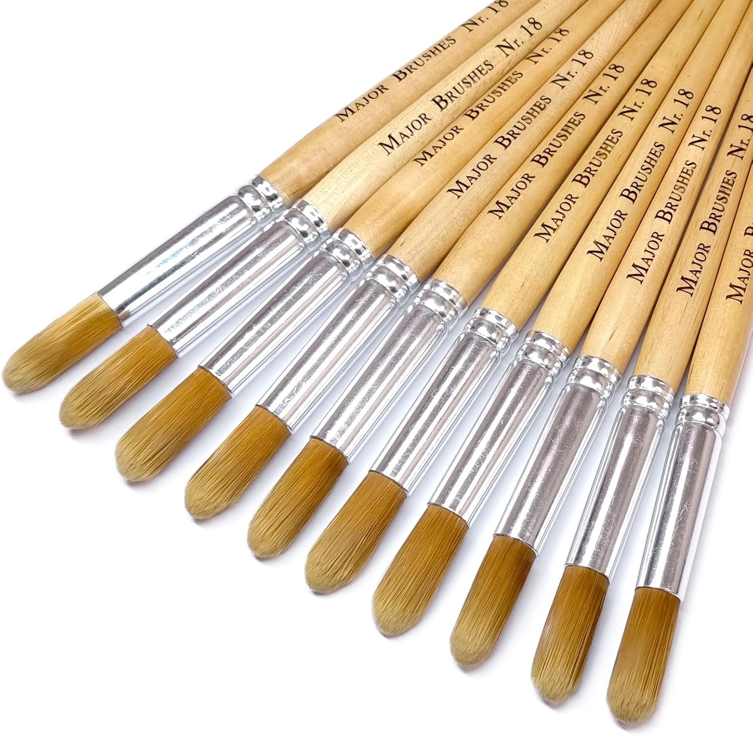 Major Brushes Golden Nylon Round Brushes Size 18 - Set of 10