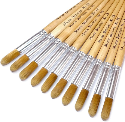 Major Brushes Golden Nylon Round Brushes Size 18 - Set of 10