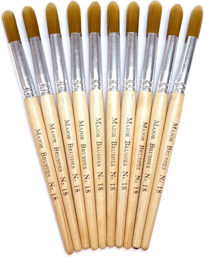 Major Brushes Golden Nylon Round Brushes Size 18 - Set of 10