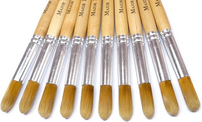 Major Brushes Golden Nylon Round Brushes Size 18 - Set of 10