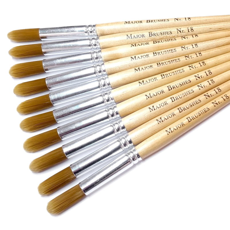 Major Brushes Golden Nylon Round Brushes Size 18 - Set of 10