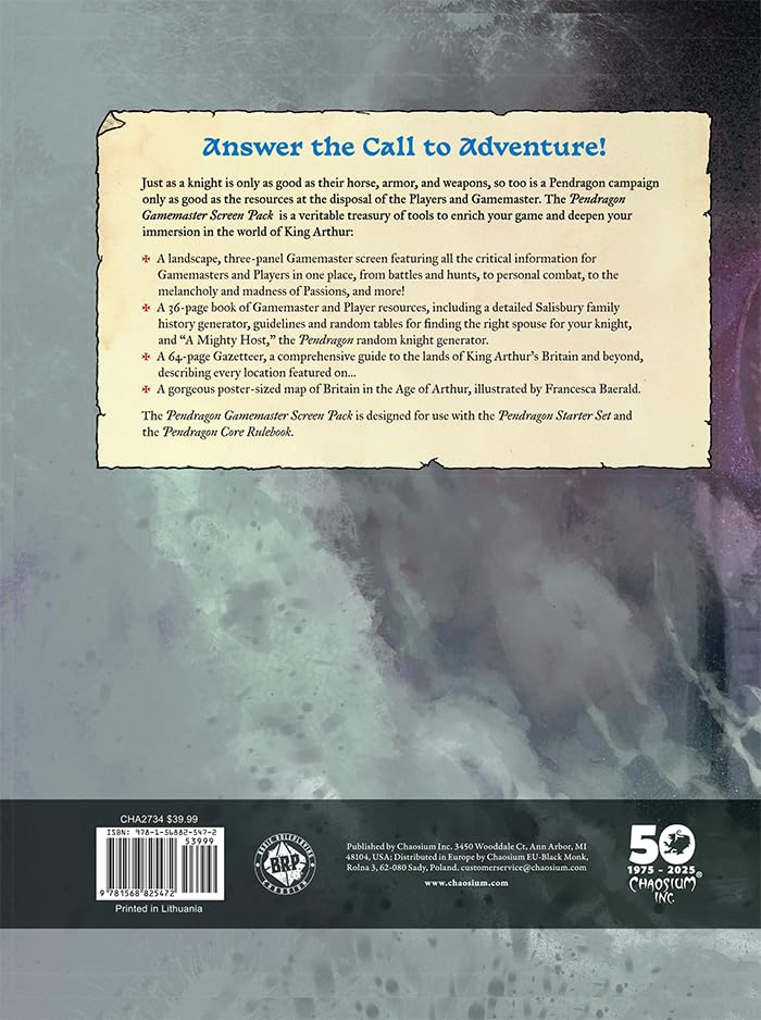 Chaosium Inc. | Pendragon GM Screen Pack | RPG Accessories | 1+ Players