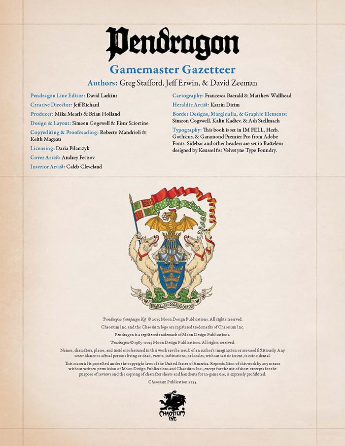 Chaosium Inc. | Pendragon GM Screen Pack | RPG Accessories | 1+ Players