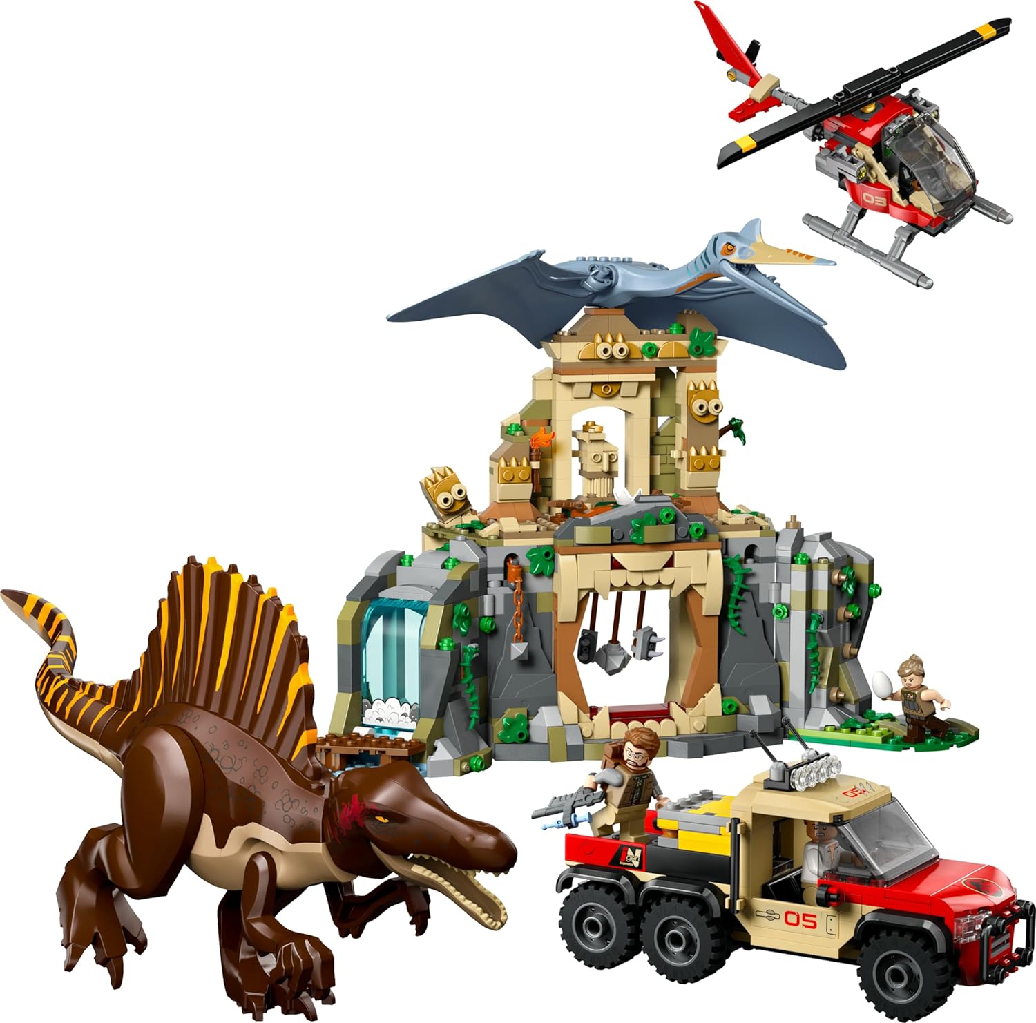 LEGO Jurassic World Spinosaurus & Quetzalcoatlus Air Mission Toy - incl. 2 Dinosaur Figures, Truck & Helicopter Toys plus 4 Minifigures - Dino Gift for 8+ Year Old Boys & Girls - 76976