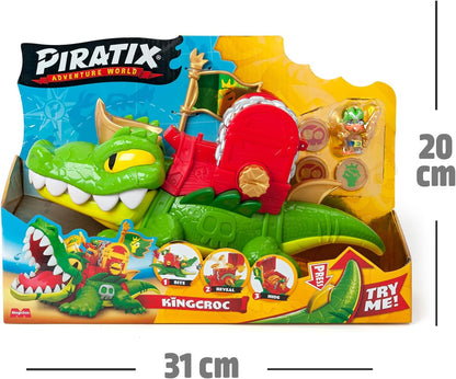 PIRATIX King Croc - Articulated crocodile that captures Piratix and carries a treasure chest. Contains 1 crocodile, 3 treasure coins, 1 exclusive Piratix and 1 accessory