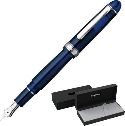 PLATINUM Japanese Fountain Pen #3776 Century Rhodium Chartres Blue B/Blue / 0.44-0.54 mm/Handmade / 14K Gold Nib/with Gift Box/Fountain Pen