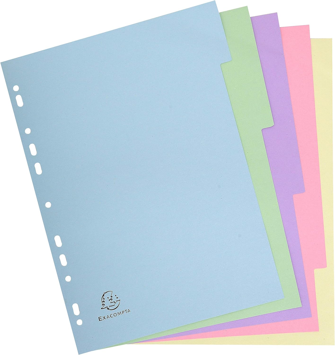 Exacompta - Ref 1605E - Forever Collection - 5-Part Plain Dividers, Suitable for A4 Documents, 100% Recycled 170gsm Card, Pre-Punched - Assorted Pastel Colours