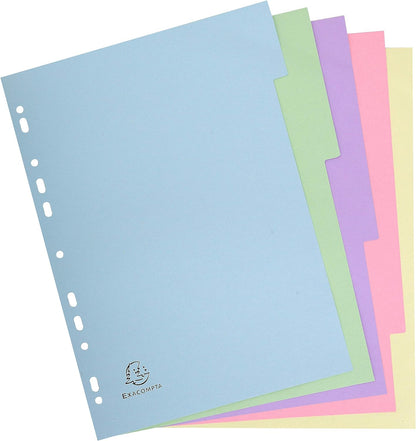 Exacompta - Ref 1605E - Forever Collection - 5-Part Plain Dividers, Suitable for A4 Documents, 100% Recycled 170gsm Card, Pre-Punched - Assorted Pastel Colours