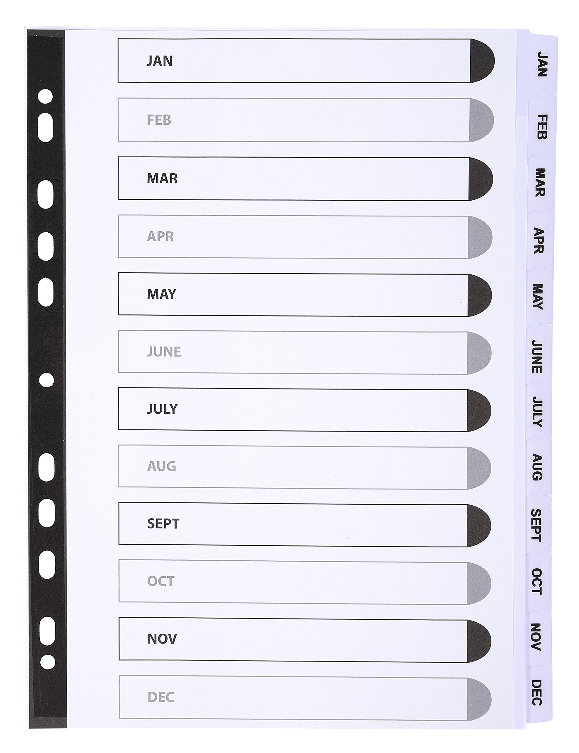 Exacompta - Ref MWDJ-DZ - Mylar Printed Indices - For Use WithA4 Documents, Pre-Punched, 160gsm White Card with Reinforced Plastic Tabs, FSC-Certified - 12-Part Dividers (Jan-Dec