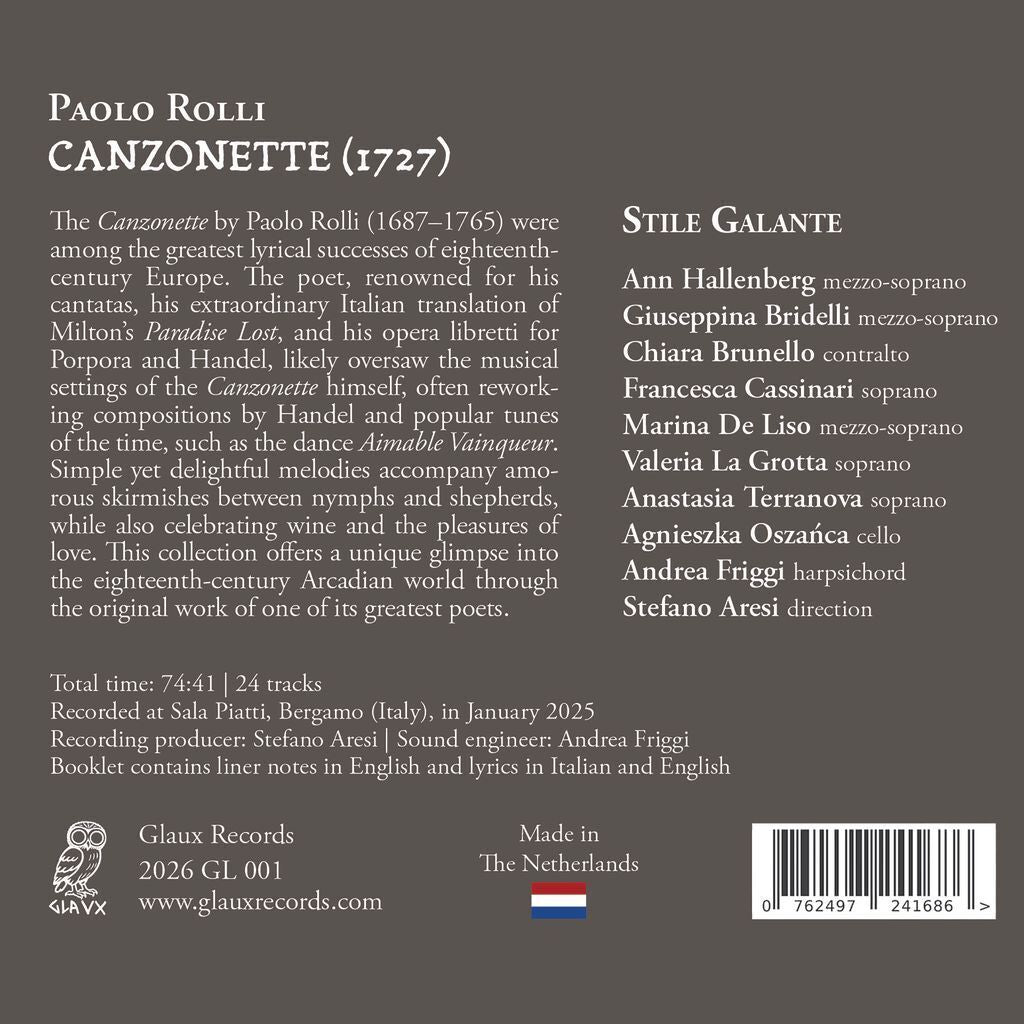 Paolo Rolli: Canzonette (1727)