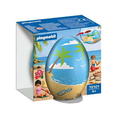 Playmobil 72101 Play Egg: Beach Holiday – Surprise Egg with Figures, Turtle & Beach Accessories, Buildable Mini Scene, Reusable Egg Case For Boys and Girls Ages 4+