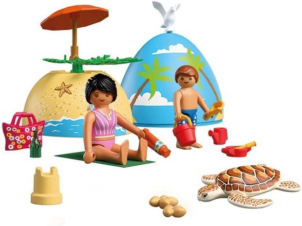 Playmobil 72101 Play Egg: Beach Holiday – Surprise Egg with Figures, Turtle & Beach Accessories, Buildable Mini Scene, Reusable Egg Case For Boys and Girls Ages 4+