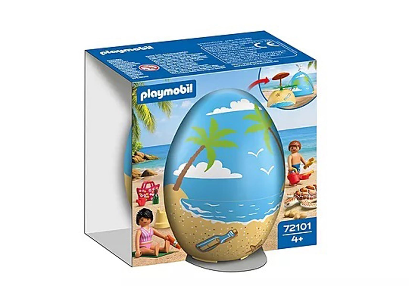 Playmobil 72101 Play Egg: Beach Holiday – Surprise Egg with Figures, Turtle & Beach Accessories, Buildable Mini Scene, Reusable Egg Case For Boys and Girls Ages 4+