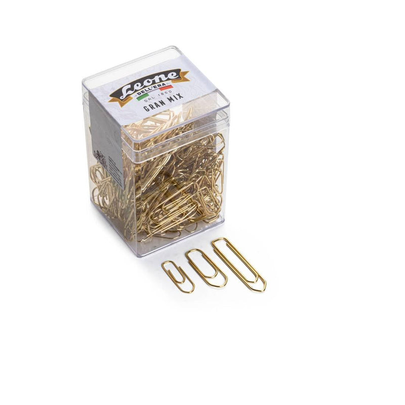 Fermagli Leone Dell'Era "Gran Mix" dimensioni miste in Scatola trasparente, 125 g., Ottonati