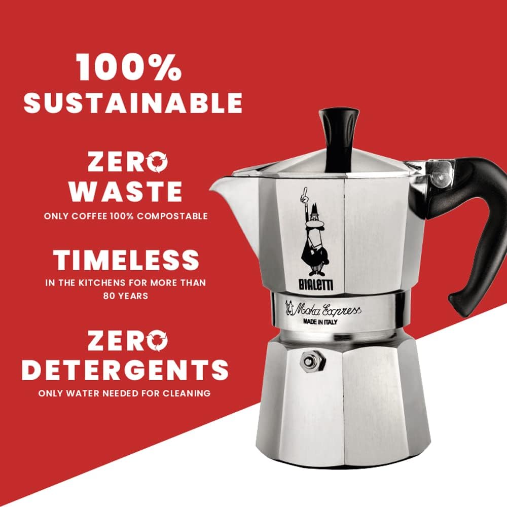 Bialetti Moka Express Aluminium Stovetop Coffee Maker (2 Cup), 8x11x11 cm, Silver