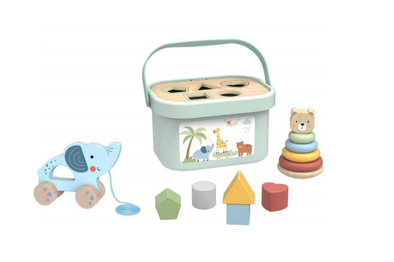 Wooden 3 in 1 Push Pull Toy, 12 Months+, Shape Sorter and Stacker Set, 920g