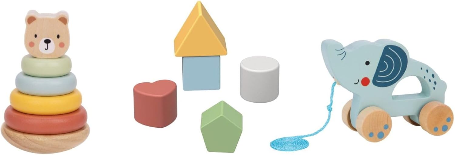 Wooden 3 in 1 Push Pull Toy, 12 Months+, Shape Sorter and Stacker Set, 920g