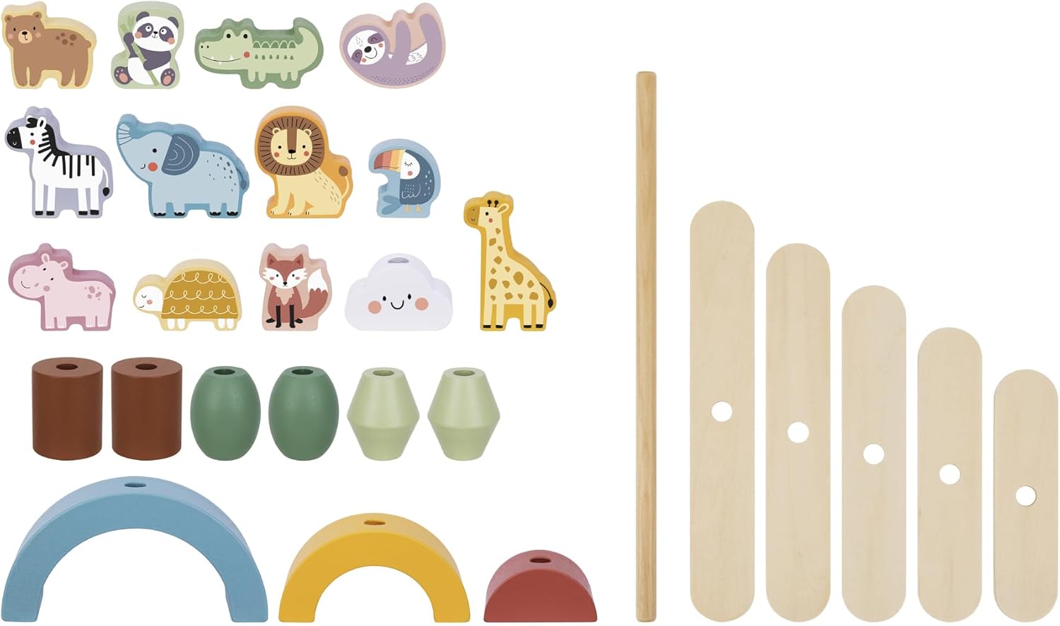Wooden Stacking Animals Toy Playset, 18 Months+, 600g
