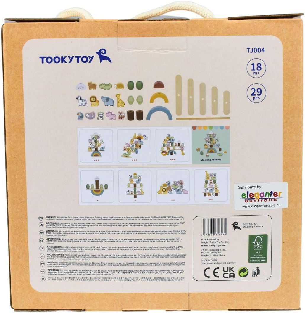 Wooden Stacking Animals Toy Playset, 18 Months+, 600g