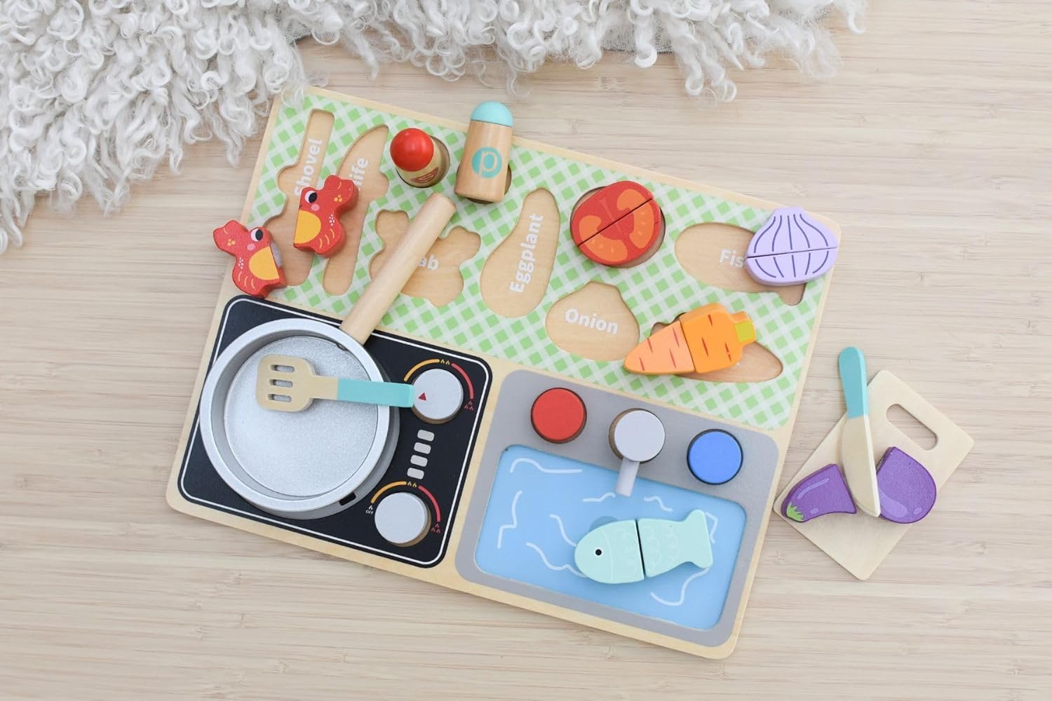 Wooden Kitchen Play Set, Pretend Play Toy, Ages 3+, 25.3x32.2x42.8 cm