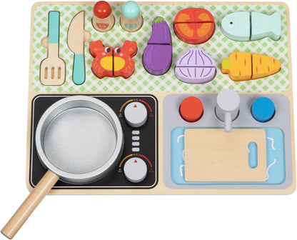 Wooden Kitchen Play Set, Pretend Play Toy, Ages 3+, 25.3x32.2x42.8 cm