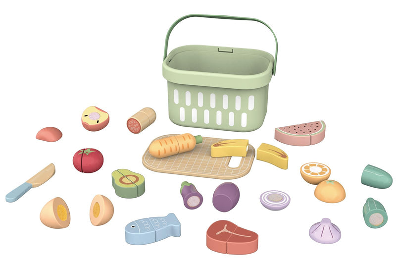 Wooden Cutting Food Set, Pretend Play Toy, Ages 3+, with Storage Basket, 1.1 kg