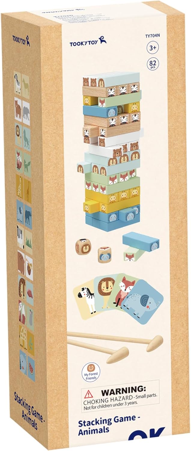 Tooky Toy Stacking Tower Animals - Wooden Stacking Game Made of Beech Wood, Educational Toy from 3 Years