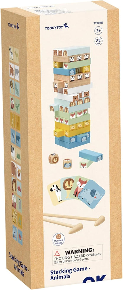 Tooky Toy Stacking Tower Animals - Wooden Stacking Game Made of Beech Wood, Educational Toy from 3 Years