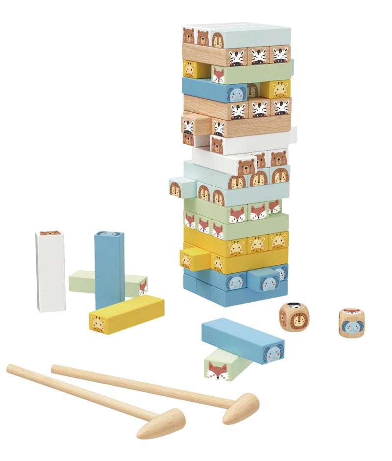 Tooky Toy Stacking Tower Animals - Wooden Stacking Game Made of Beech Wood, Educational Toy from 3 Years