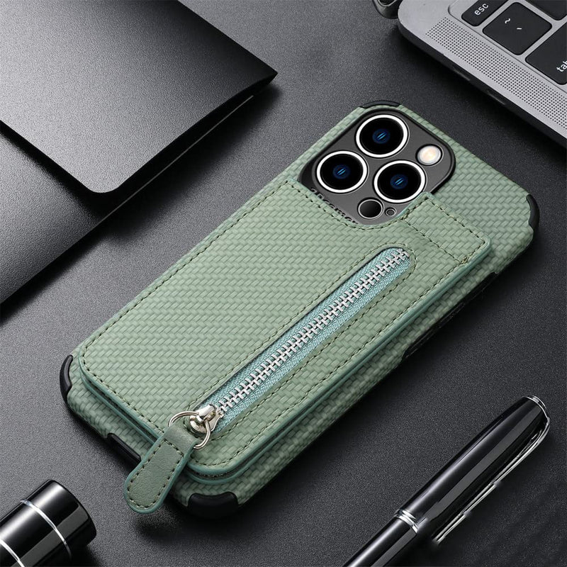Zipper Cards Wallet Leather Phone Case For iPhone 13 12 Mini 11 Pro Max X XS XR 8 7 6 6S Plus SE 2020 Purse Card Holder Cover,green,For iPhone 13ProMax