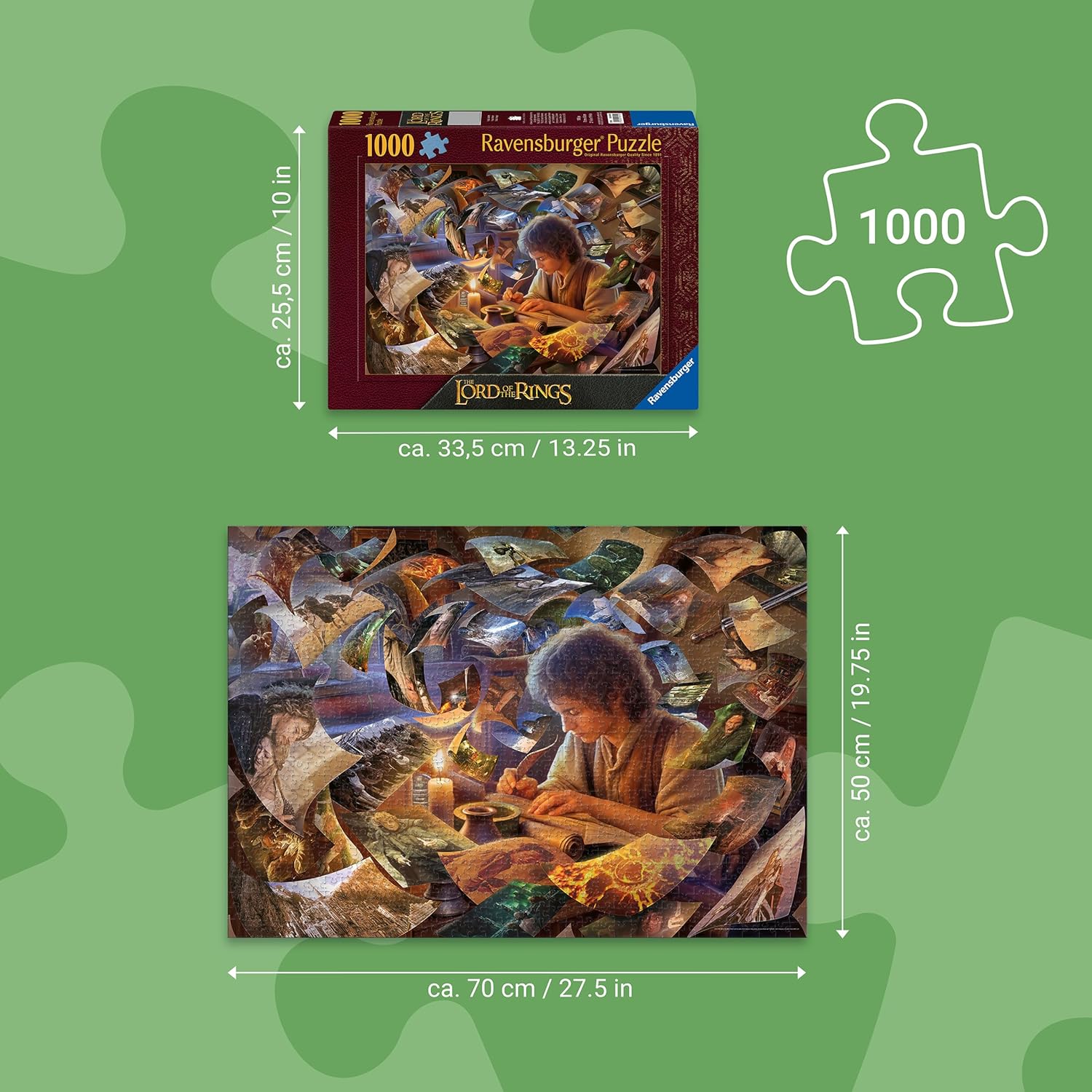Ravensburger Puzzle 1000 Pezzi, Il viaggio Frodo – Puzzle Adulti +14 anni, 70 x 50 cm, Puzzle per Adulti Il Signore degli Anelli, Idee Regalo